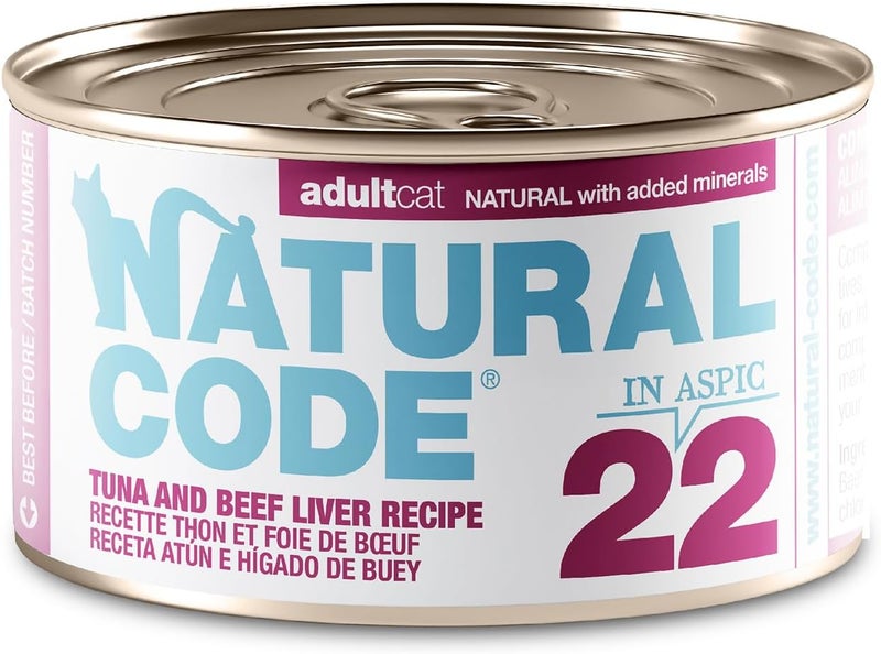 NATURAL CODE - Wet Cat Food, Limited Ingredient Cat Food, High-Protein, Non-GMO, No Artificial Additives, Made in Italy, Tuna and Beef Liver in Aspic for Adult Cats (3 oz, 24 Pack) - Image 1